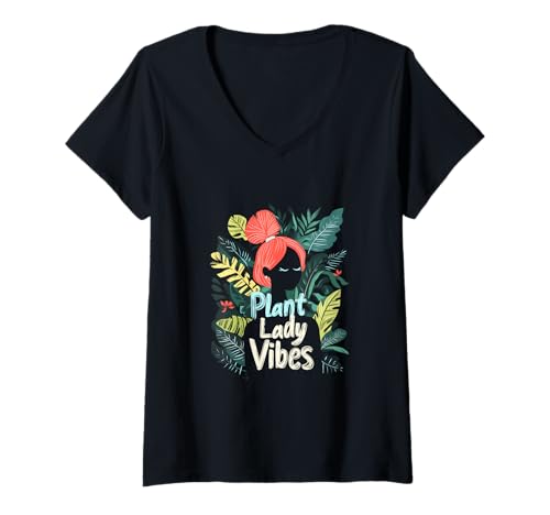 Damen Pflanzenlady Vibes ästhetisches botanisches Design T-Shirt mit V-Ausschnitt Damen Pflanzenlady Vibes ästhetisches botanisches Design T-Shirt mit V-Ausschnitt von Botanical Humor Apparel for Plant Addicts