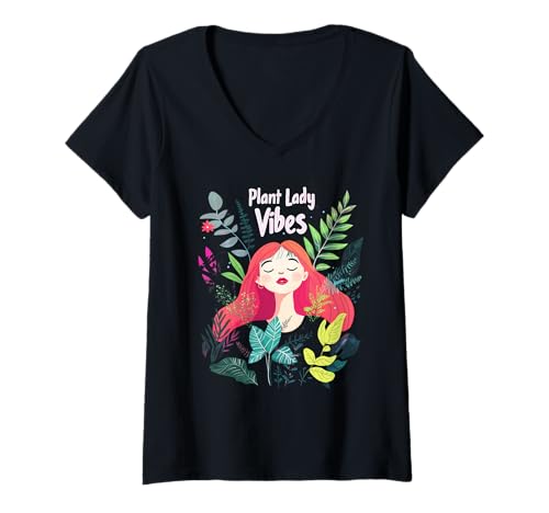 Damen Pflanzenlady Vibes ästhetisches botanisches Design T-Shirt mit V-Ausschnitt Damen Pflanzenlady Vibes ästhetisches botanisches Design T-Shirt mit V-Ausschnitt von Botanical Humor Apparel for Plant Addicts
