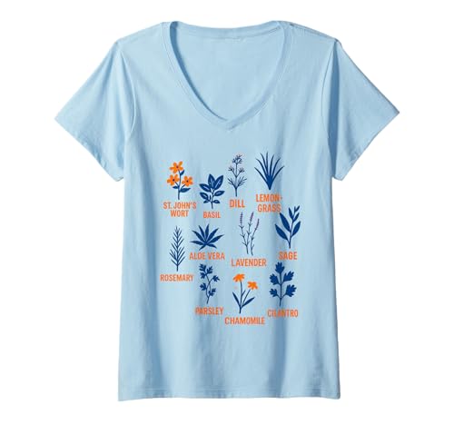 Damen Arten von Pflanzen Kräuterkundige Gartenarbeit T-Shirt mit V-Ausschnitt Damen Arten von Pflanzen Kräuterkundige Gartenarbeit T-Shirt mit V-Ausschnitt von Botanical Plant Lover Apparel