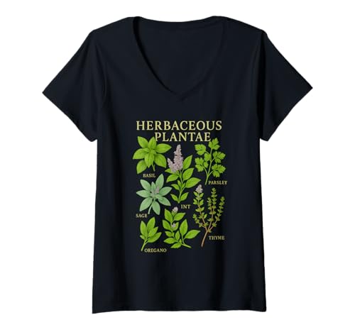 Damen Lustige krautige Pflanzen T-Shirt mit V-Ausschnitt von Botanical Plant Lover Apparel