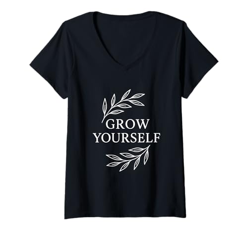 Damen Grow Yourself Motivierende Blumen Pflanzen Power Slogan T-Shirt mit V-Ausschnitt Damen Grow Yourself Motivierende Blumen Pflanzen Power Slogan T-Shirt mit V-Ausschnitt von Botanical Vibes Studio
