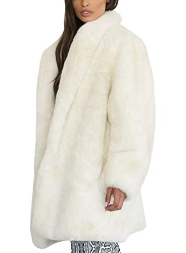 Botanmu Damen Wintermantel Kunstpelz Mantel Verdicken Pelzmantel Flaumig Warme Winter (weiß) von Botanmu