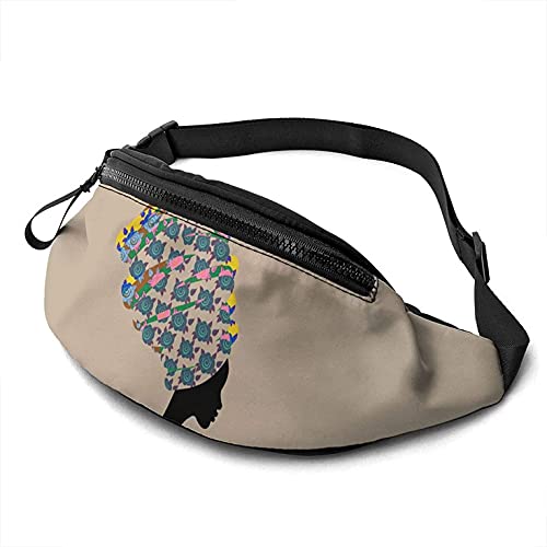 Gürteltasche mit Blumenmotiv, afrikanische Damen, mit Kopfhörerloch, verstellbare Schultertasche, Unisex, Laufen, Gürteltasche für Wandern, Radfahren, Sport, Blumenafrikanische Frauen, Einheitsgröße, von Botell