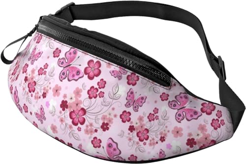 Gürteltasche mit Schmetterlingsmotiv, für Outdoor-Sport, Freizeit, Umhängetasche, Umhängetasche für Damen und Herren, Rosa Schmetterling und Blume, Einheitsgröße, modisch von Botell