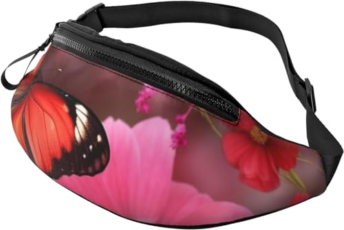 Gürteltasche mit roten Gänseblümchen und Schmetterlingen für Damen und Herren, modische Gürteltasche für Workout, Laufen, Reisen, lässige Hüfttasche, Rote Blume und Schmetterling, Einheitsgröße, von Botell