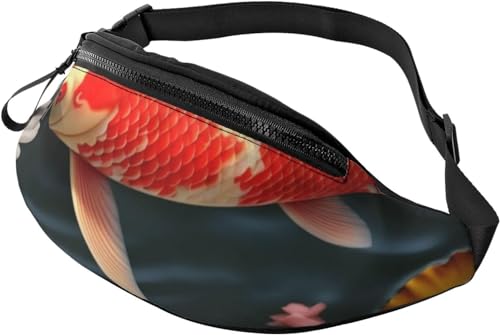 Gürteltasche mit roten Gänseblümchen und Schmetterlingen für Damen und Herren, modische Gürteltasche für Workout, Laufen, Reisen, lässige Hüfttasche, Roter Karpfenfisch und Lotus, Einheitsgröße, von Botell