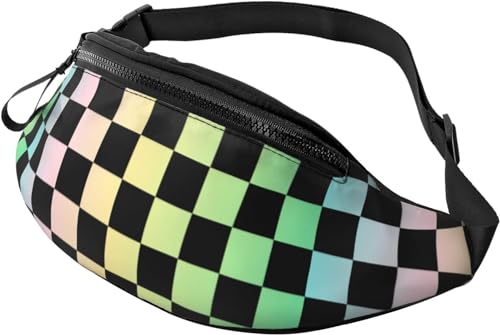 Hüfttasche/Bauchtasche, Outdoor-Sport, Freizeit, Umhängetasche, Kuriertasche, Brusttasche für Damen und Herren, Vecteezy_schwarz-regenbogen-karierte Flagge_9971496, Einheitsgröße, modisch von Botell