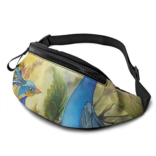 Illustration Bauchtasche mit blauem Pfau, für Damen und Herren, mit verstellbarem Reißverschluss, Sport, Fitness, Gürteltasche für Workout, Reisen, Freizeit, Laufen, Illustration Blauer Pfau, von Botell