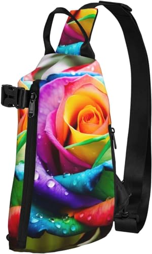 Schultertasche für Damen und Herren, Umhängetasche, Brusttasche, Regenbogenfarben, bunt, Wandern, Reisen, Bauchtasche, Rainbow Rose, Einheitsgröße, modisch von Botell