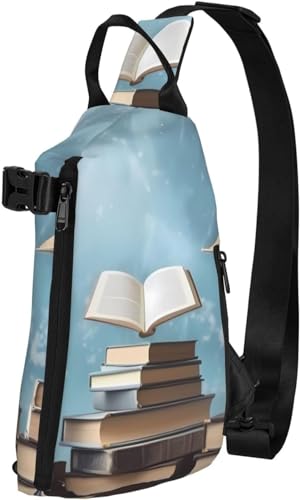 Schultertasche für Damen und Herren, Umhängetasche, Brusttasche, Weihnachten, Kamin, Hintergrund, Wandern, Reisen, Bauchtasche, Bücher im Himmel, Einheitsgröße, modisch von Botell