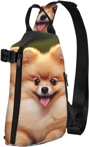 Sling Bag für Damen und Herren, Schulter-Rucksack, Umhängetasche, Brusttasche, kurzhaarig, Pomeranian, Wandern, Reisen, Bauchtasche, Kurzhaariger Zwergspitz, Einheitsgröße, modisch von Botell