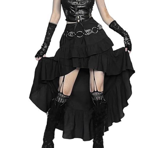 Botenwall Damen Gothic Rock Fairy Grunge Asymmetrisch Goth Renaissance Lange Maxiröcke, Schwarz, Groß von Botenwall