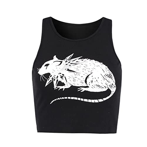 Gothic Dark Bodycon Sommer Frauen Tank Top Spitze Camis Mesh V-Ausschnitt Crop Tops Sexy, Goth Mouse Weste, Klein von Botenwall