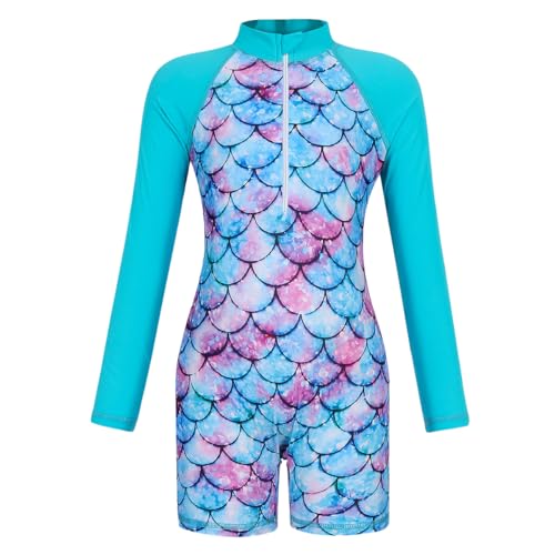 Mädchen Badeanzug Einteiler Schwimmanzug UPF 50+ Schutz Langarm Bademode Kinder Sonnenschutz Badeanzug Swimsuit (Blau, 100（3-4 Jahre）) von Boteria