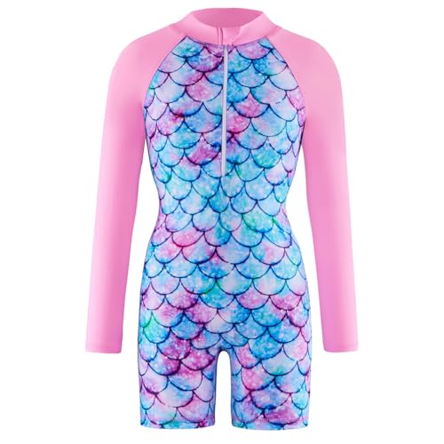 Mädchen Badeanzug Einteiler Schwimmanzug UPF 50+ Schutz Langarm Bademode Kinder Sonnenschutz Badeanzug Swimsuit (Rosa, 110（5-6 Jahre）) von Boteria