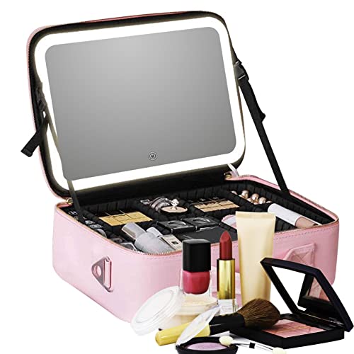 Botiniv Make-up-Taschen-Organizer, Make-up-Tasche mit großem Fassungsvermögen,Make-up-Tasche mit Reißverschluss | Vielseitige Reisekosmetiktasche mit großem Fassungsvermögen, Spiegel und Lichtern für von Botiniv