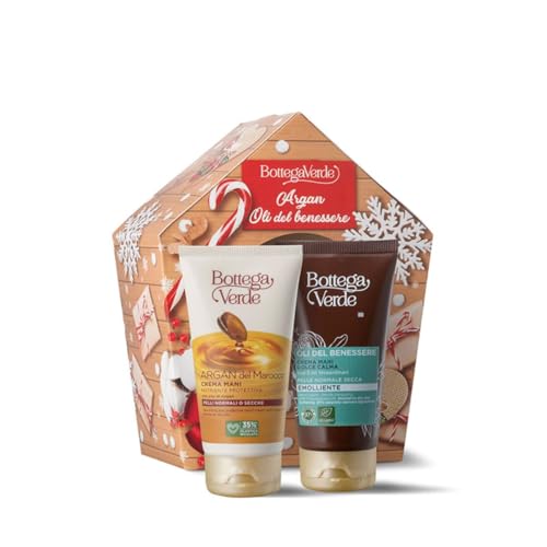 Bottega Verde - Argan- und Wellnessöle, Geschenkbox mit 2 Handcremes je 75 m, beruhigend, nährend und schützend, normale oder trockene Haut in einer eleganten Box, Geschenkidee von Bottega Verde
