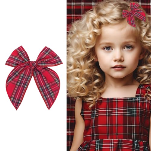 Mädchen Haarschleife, Kariert, Tartan Stil, mit Krokodilklemme (Rot 2) von Bottega della Principessa