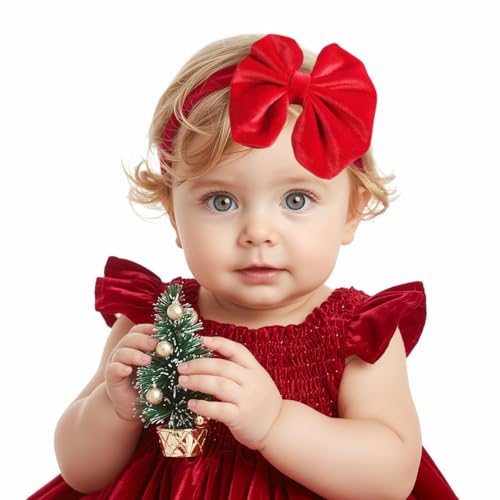 Rotes Samt Haarband Baby Mädchen mit Schleife – Weiches Stirnband Neugeborene von Bottega della Principessa