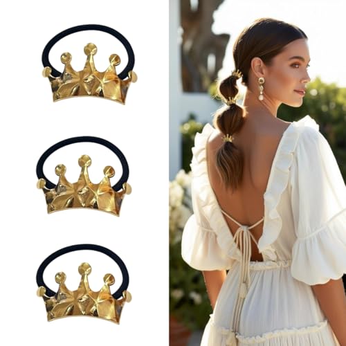 Set mit 3 Haargummis für Damen mit Goldplatte- Haarschmuck aus goldfarbenem Metall - Haarschmuck in Form einer Schleife von Bottega della Principessa