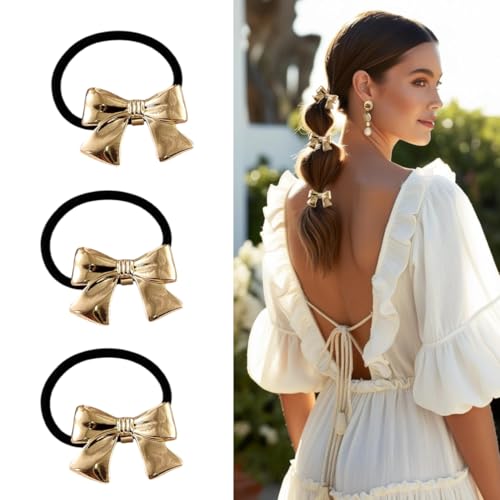 Set mit 3 Haargummis für Damen mit Goldplatte- Haarschmuck aus goldfarbenem Metall - Haarschmuck in Form einer Schleife von Bottega della Principessa