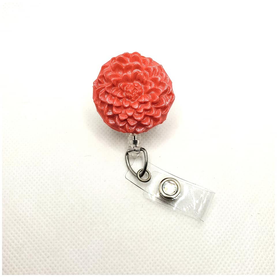 Coral Chrysantheme Blume Einziehbare Badge Reel Coral Chrysantheme Blume Einziehbare Badge Reel von BottleCapsGaloreNMor