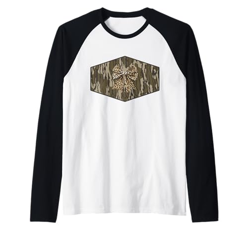 Bottomland Camo Leopard Schleife Band Jagd Frauen Mädchen Raglan von Bottomland Camo Leopard Bow Ribbon Hunting Camo
