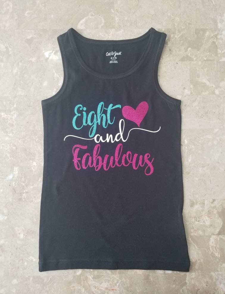 Entzückende "Acht Und Fabelhaft" Schwarzen Tank Oder Kurzarm Shirt Größe 2 T Bis 12/14 Kleinkind, Baby-Mädchen, Mädchen Entzückende "Acht Und Fabelhaft" Schwarzen Tank Oder Kurzarm Shirt Größe 2 T Bis 12/14 Kleinkind, Baby-Mädchen, Mädchen von BottomsNBows