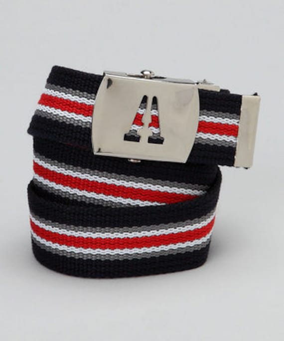 Adult Initial Belt Navy Rot Grau Gestreift Säuglinge Bis Tweens - Alle Buchstaben Verfügbar von BottomsUp4Kids