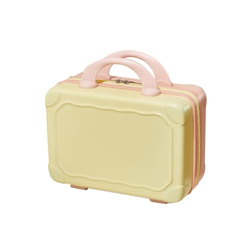 Bottone 35,6 cm ABS-Kosmetiktasche, tragbar, Reise-Make-up-Koffer, dekorative Handgepäck-Tragetasche für Frauen und Mädchen, Gelb mit Rosa von Bottone