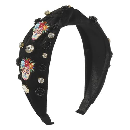 Bottone Breiter Knoten-Stirnband für Damen, Tag der Toten, farblich passende Perlenverzierung, Yoga, Sport, breite Krempe Bottone Breiter Knoten-Stirnband für Damen, Tag der Toten, farblich passende Perlenverzierung, Yoga, Sport, breite Krempe von Bottone