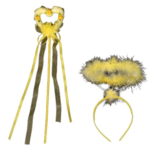 Bottone Cartoon Stirnbänder Engel Zauberstab Set Haarreifen Feder Aureole Bühne Haarband Engel Zauberstab Party Haarschmuck von Bottone