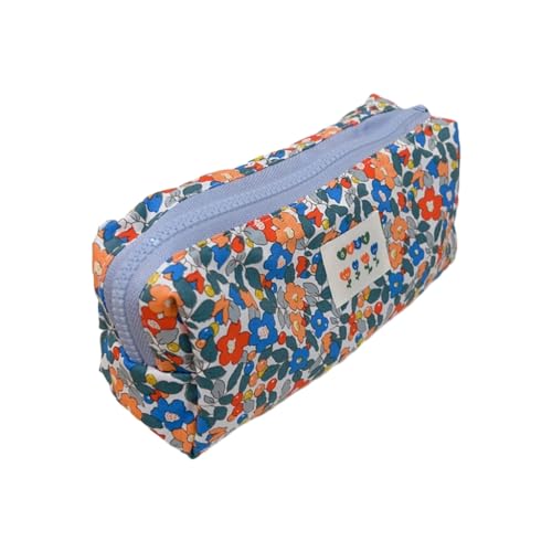 Bottone Kosmetiktasche mit Blumenmuster, Kosmetiktasche, Reise-Make-up-Organizer-Tasche für Körperpflege, Bleistifte, Schreibwaren, Rote und blaue Blumenmuster von Bottone