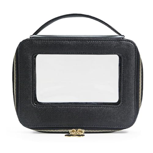 Bottone Make-up-Tasche, transparent, Kulturbeutel, Kosmetiktasche mit Zuhause, Reisen, Make-up-Organizer, Tasche für Körperpflege, tragbar, Schwarz von Bottone