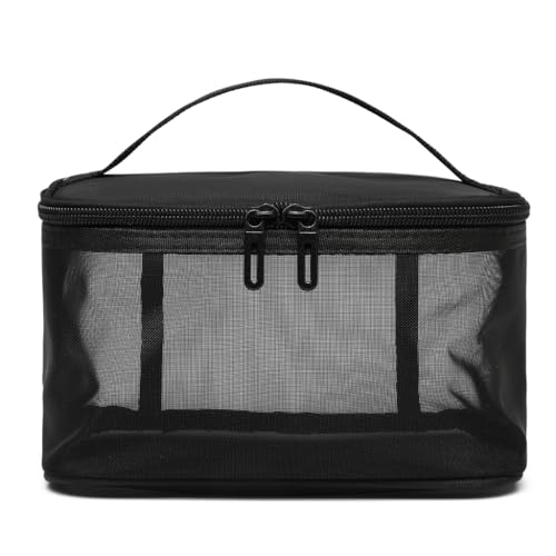Bottone Make-up-Tasche aus Nylongeflecht, einlagig/doppellagig, Kosmetikpinsel-Organizer, wasserdichte Tasche für Körperpflege, Schwarz, Single layer von Bottone