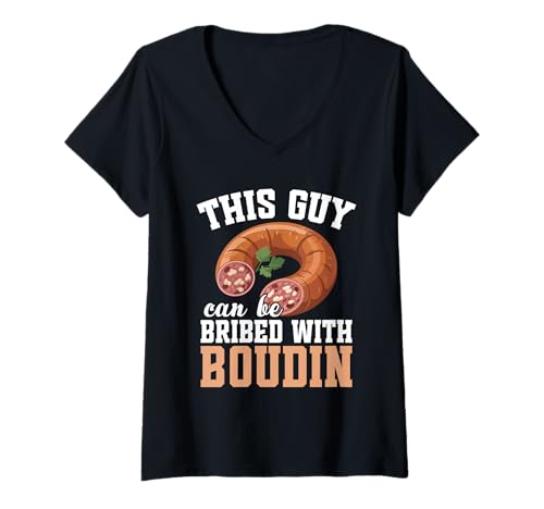 Damen Boudin-Feinschmecker Louisiana-Feinschmecker Lassen Sie Sich bestechen Boudin T-Shirt mit V-Ausschnitt von Boudin Illustration For Louisianan Food Lover