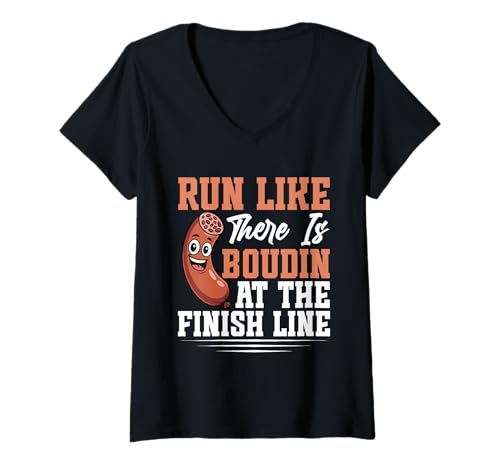 Damen Boudin Lover Boudin Feinschmecker Mahlzeit Snack Finish Line Boudin T-Shirt mit V-Ausschnitt von Boudin Illustration For Louisianan Food Lover