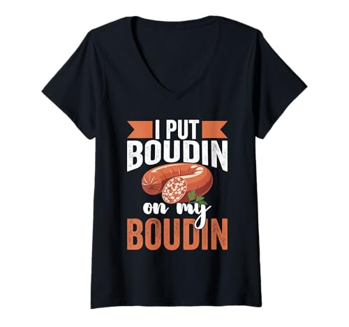 Damen Boudin Lover Louisianan Food, Mahlzeit, Snack On My Boudin T-Shirt mit V-Ausschnitt von Boudin Illustration For Louisianan Food Lover