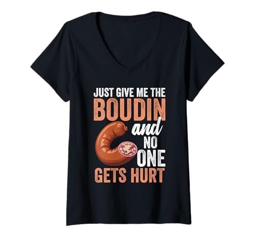 Damen Boudin National Boudin Day Louisiana Gib Mir Boudin T-Shirt mit V-Ausschnitt von Boudin Illustration For Louisianan Food Lover