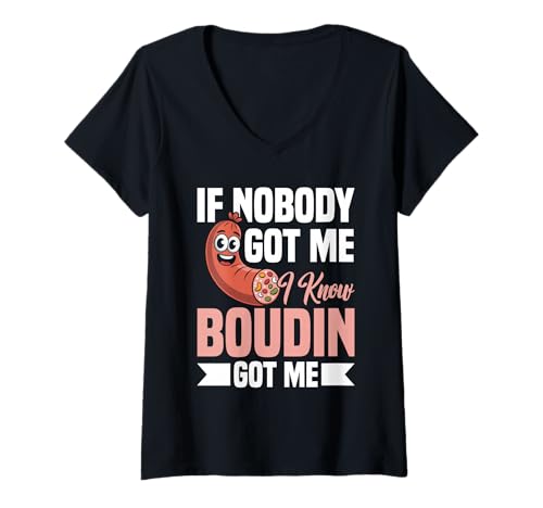 Damen Leckerbissen für Feinschmecker aus Louisiana Nobody Boudin T-Shirt mit V-Ausschnitt von Boudin Illustration For Louisianan Food Lover