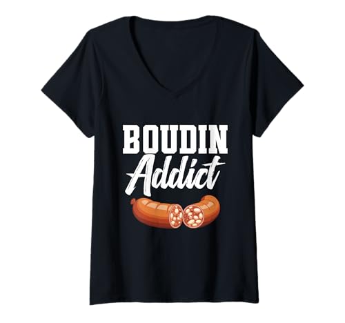 Damen Louisiana Food Boudin Feinschmecker Snackmahlzeit Süchtiger Boudin T-Shirt mit V-Ausschnitt von Boudin Illustration For Louisianan Food Lover