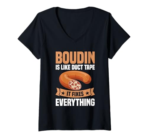 Damen Louisianan Food Boudin Feinschmecker-Snack-Mahlzeit Es repariert Boudin T-Shirt mit V-Ausschnitt von Boudin Illustration For Louisianan Food Lover