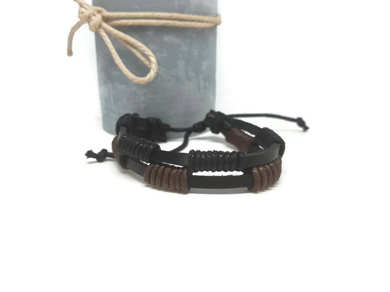 Armband Aus Schwarzem Leder Und Schnüre Schwarz Braun von BouilleCreations