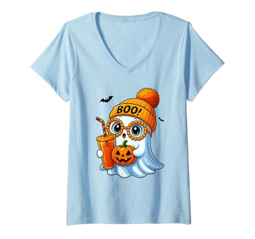 Damen Niedlicher Boujee Halloween Geist T-Shirt mit V-Ausschnitt Damen Niedlicher Boujee Halloween Geist T-Shirt mit V-Ausschnitt von Boujee Ghost