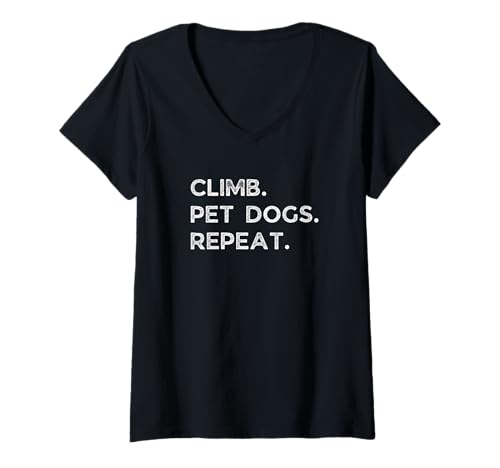 Damen Klettern Haustier Hunde Wiederholen. Lustiges Geschenk zum Klettern Bouldern T-Shirt mit V-Ausschnitt Damen Klettern Haustier Hunde Wiederholen. Lustiges Geschenk zum Klettern Bouldern T-Shirt mit V-Ausschnitt von Boulder Design Co.