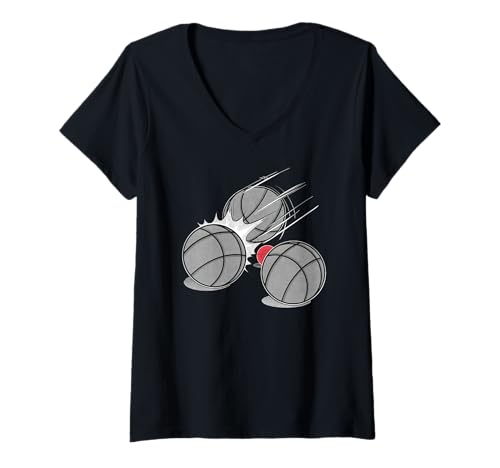 Damen Boulekugeln mit Schweinchen Schiesserkugeln Boule Petanque T-Shirt mit V-Ausschnitt von Boule Pétanque Designs und Boulezubehör