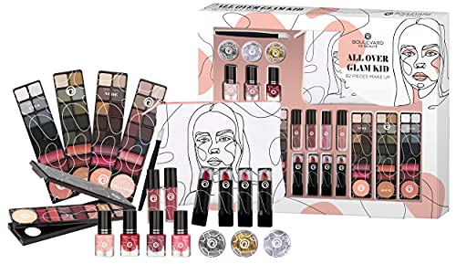 Boulevard de Beauté - Make-up und Nagel-Design Set, 82-teilig, kompakte Palette Nudetöne, 50 Lidschatten, 14 Lipgloss und 4 Lippenstift, 4 Nagellack und Highlights, Travel-Kit ideal für unterwegs von Boulevard de Beauté