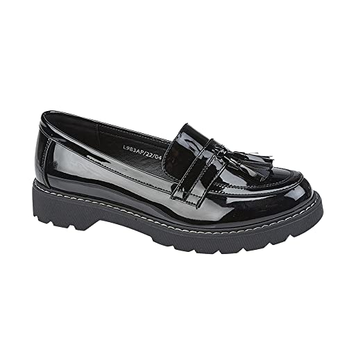 Boulevard Damen Loafer mit niedrigem Absatz, Quaste, Lackschwarz, Schwarz , 38 EU von Boulevard