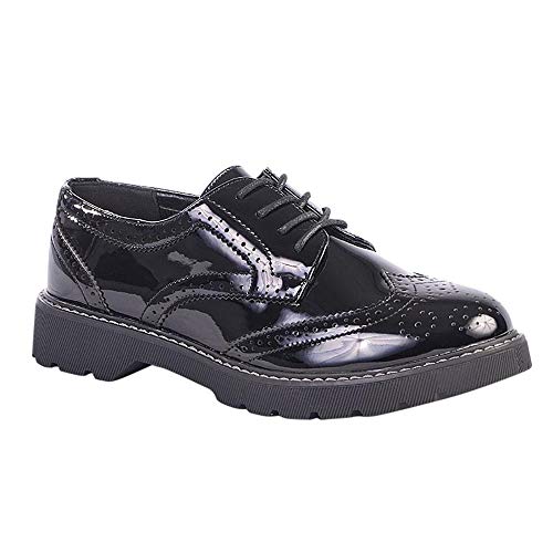 Boulevard Damen Plateau-Brogue-Schuhe mit niedrigem Absatz, Schwarz, schwarzer lack, 38 EU von Boulevard