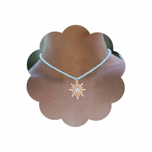 Bounzhi Perlen-Choker-Halskette, Boho-Anhänger, handgefertigt, Sonnen-Halskette, Strand für Frauen, Perlen, Kein Edelstein Bounzhi Perlen-Choker-Halskette, Boho-Anhänger, handgefertigt, Sonnen-Halskette, Strand für Frauen, Perlen, Kein Edelstein von Bounzhi